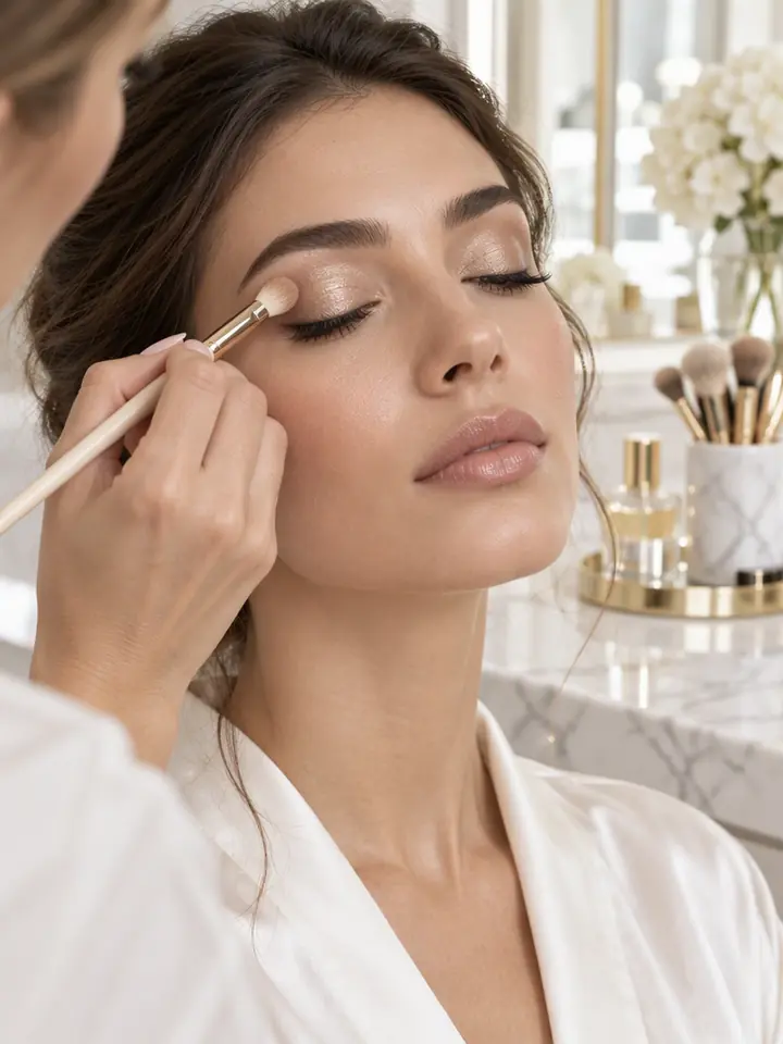 نمونه کار میکاپ عروس: زدن سایه چشم با فرچه نرم